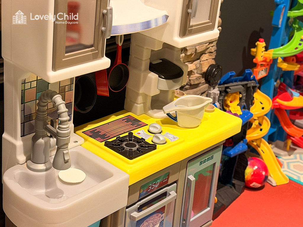 Play kitchen set used for imaginative play